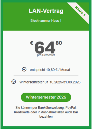 LAN Vertrag Blechhammer Haus 1 für das Wintersemester 01. Oktober. 2025 bis 31. März 2026