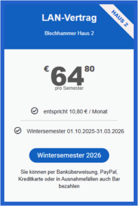 LAN Vertrag Blechhammer Haus 2 für das Wintersemester 01. Oktober. 2025 bis 31. März 2026