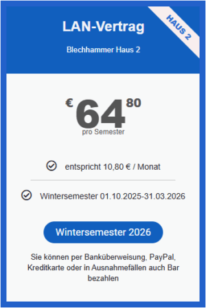 LAN Vertrag Blechhammer Haus 2 für das Wintersemester 01. Oktober. 2025 bis 31. März 2026