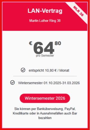 LAN Vertrag Martin-Luther Ring 38 für das Wintersemester 01. Oktober. 2025 bis 31. März 2026