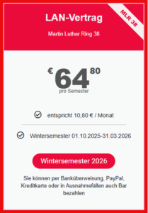 LAN Vertrag Martin-Luther Ring 38 für das Wintersemester 01. Oktober. 2025 bis 31. März 2026