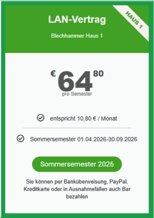 LAN Vertrag Blechhammer Haus 1 für das Sommersemester 01. April. 2026 bis 30. September 2026