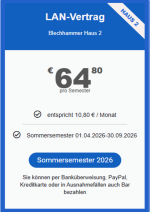 LAN Vertrag Blechhammer Haus 2 für das Sommersemester 01. April. 2026 bis 30. September 2026